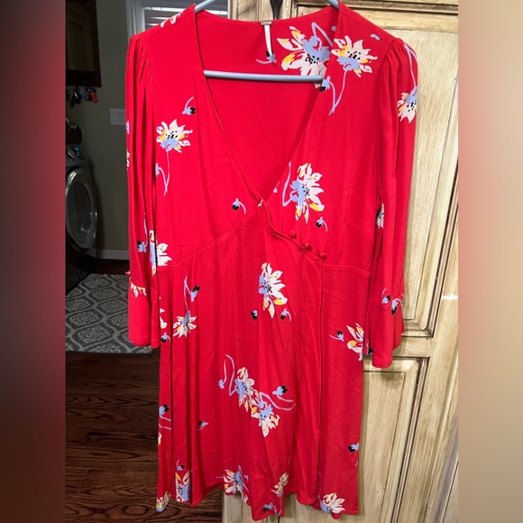 Free People Dresses & Skirts - Free People Time On My Side Red Floral Print Wrap Dress sz med